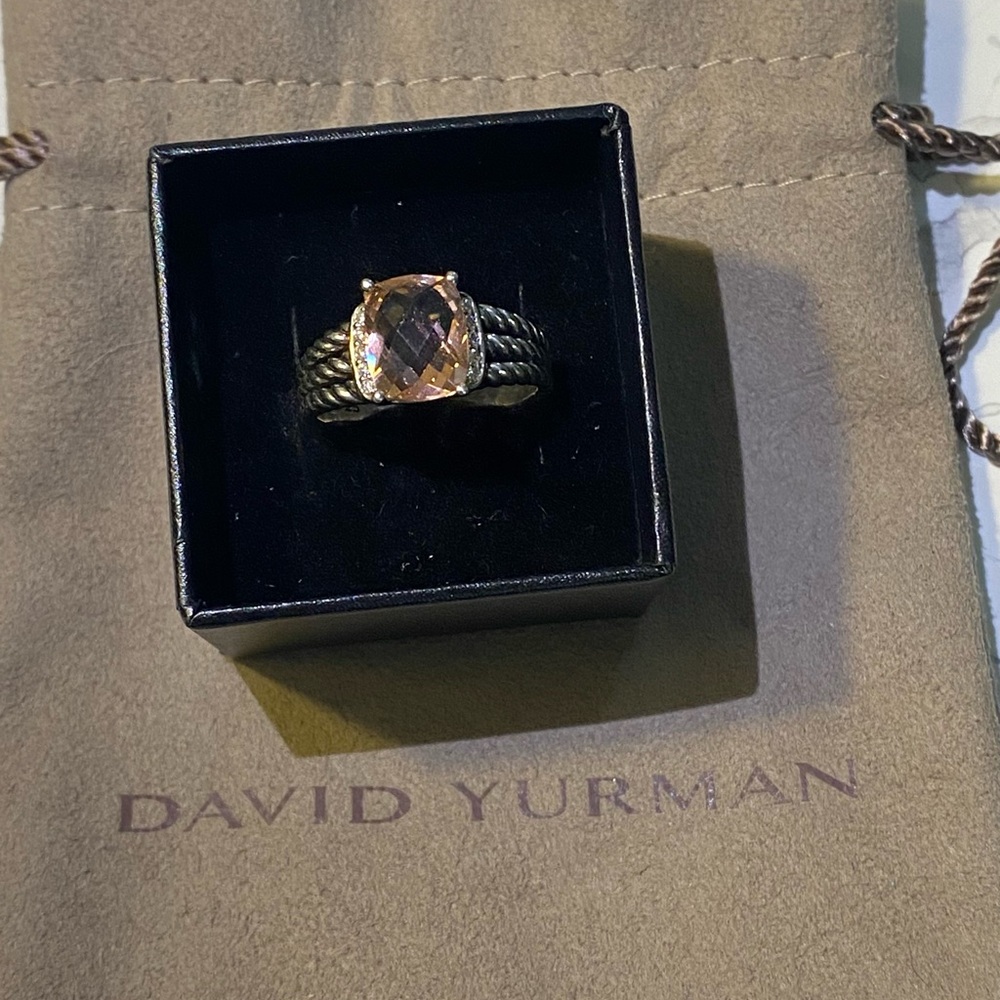 David Yurman Petite Wheaton Ring, Morganite with Diamonds - Picture 3 of 11